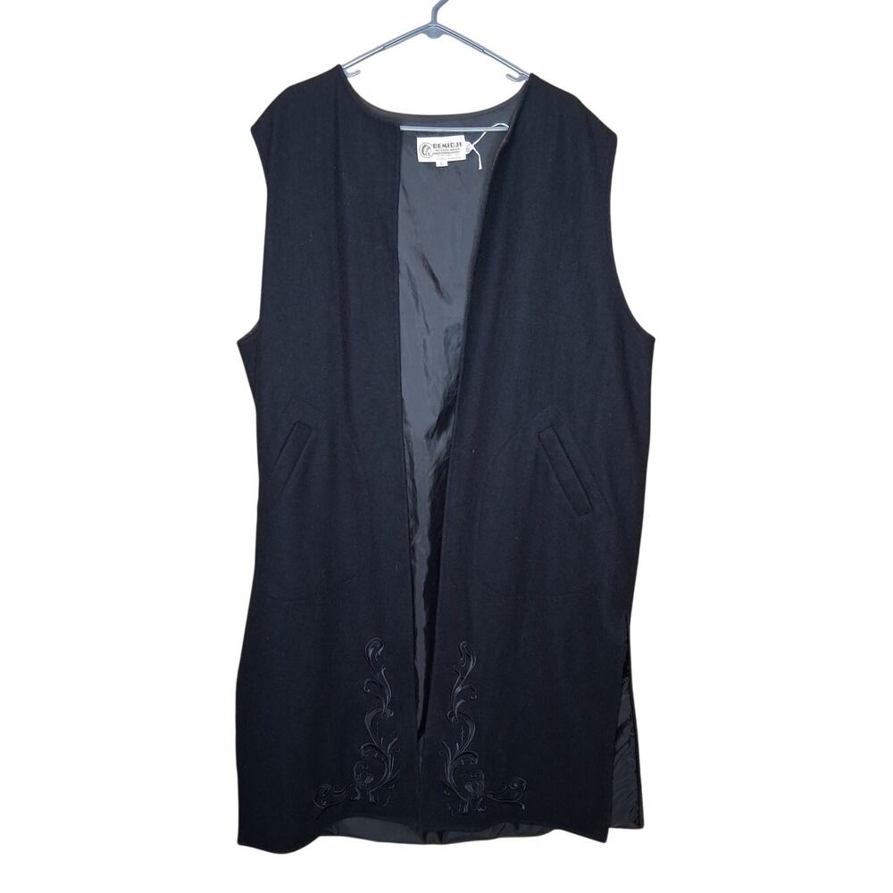 Bemidji Woolen Mills Black Wool Blend Duster Vest Lined Pockets Size Large
